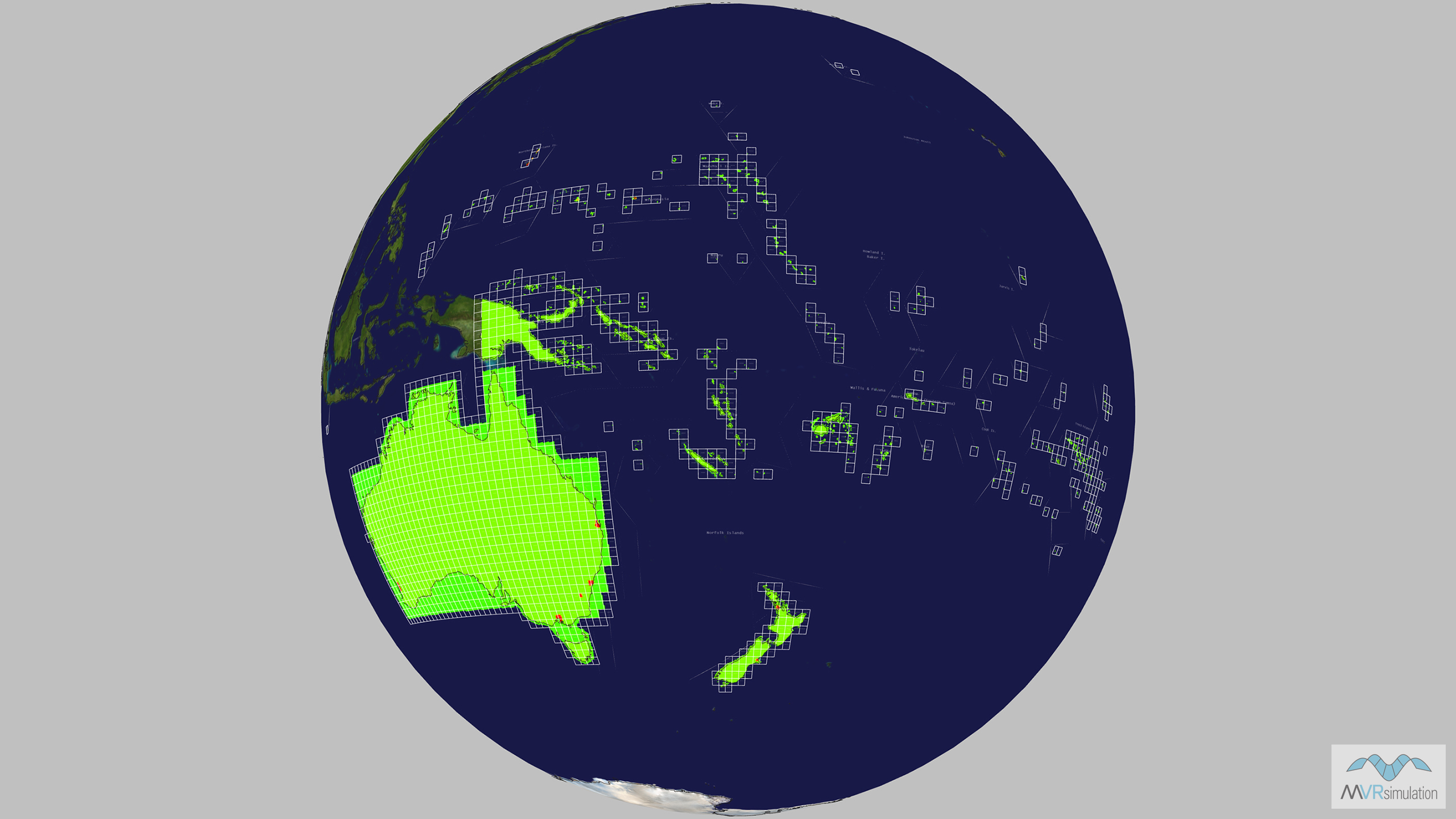 Coverage Map of the VRSG virtual terrain of Australia and Oceania.