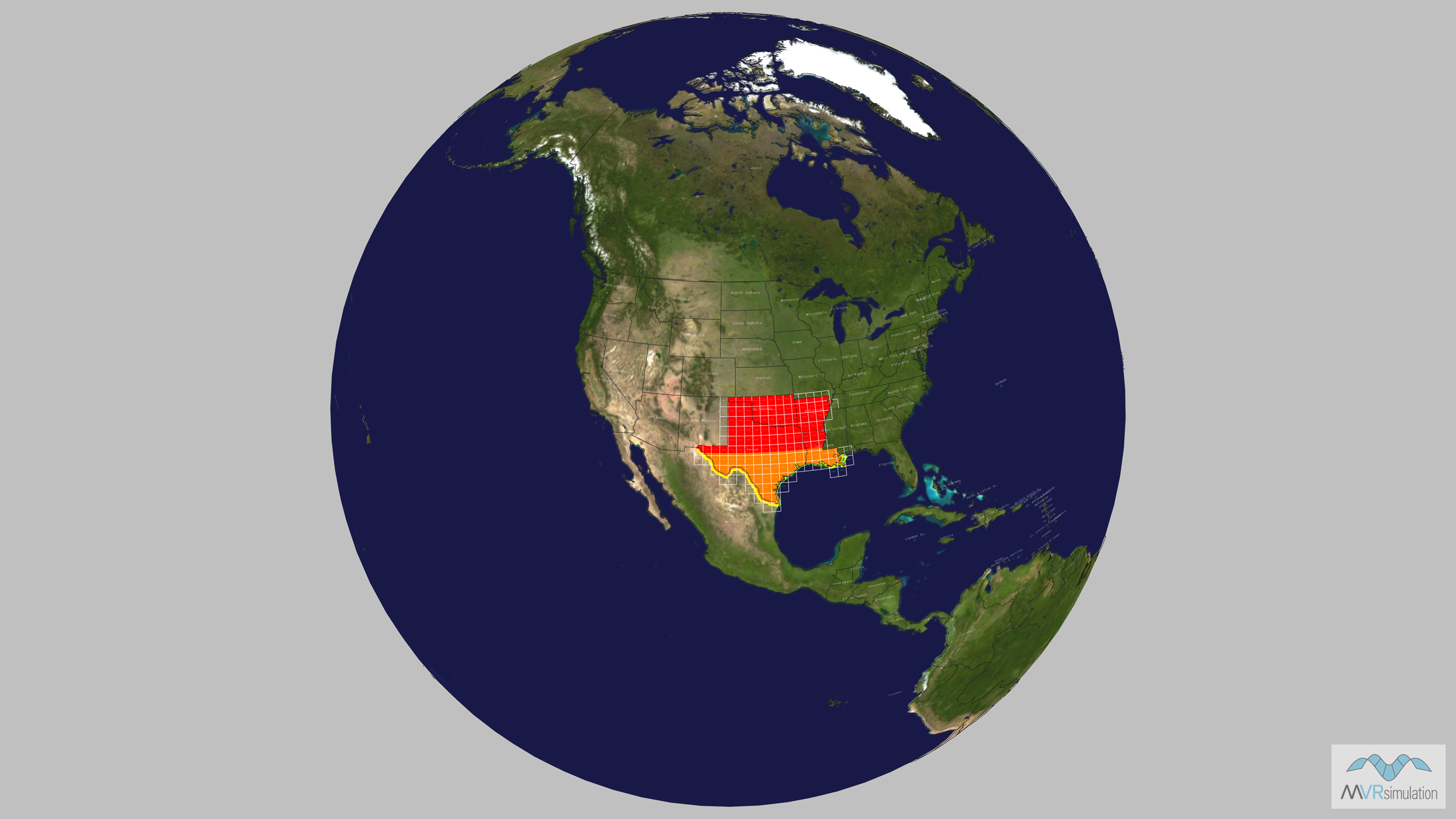 Coverage Map of the VRSG virtual terrain of CONUS Southeast.