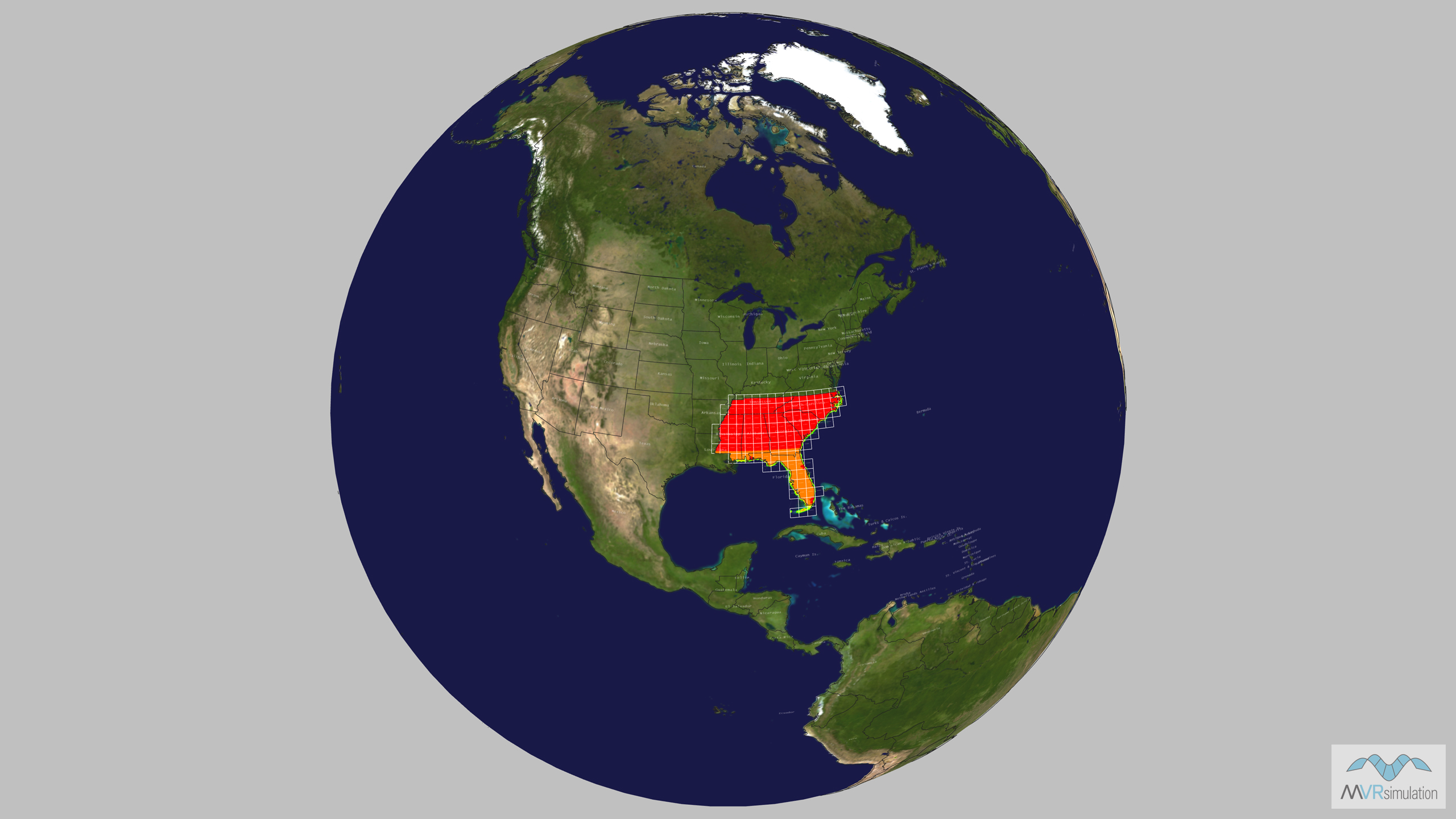Coverage Map of the VRSG virtual terrain of CONUS Southeast.