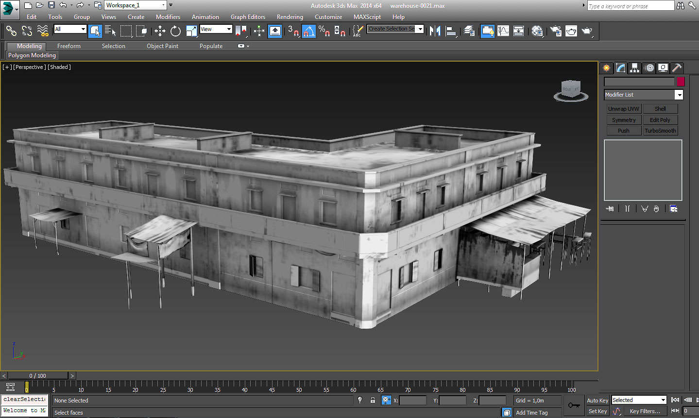 Creating the Kismayo-warehouse-0021 model in Autodesk 3ds Max.