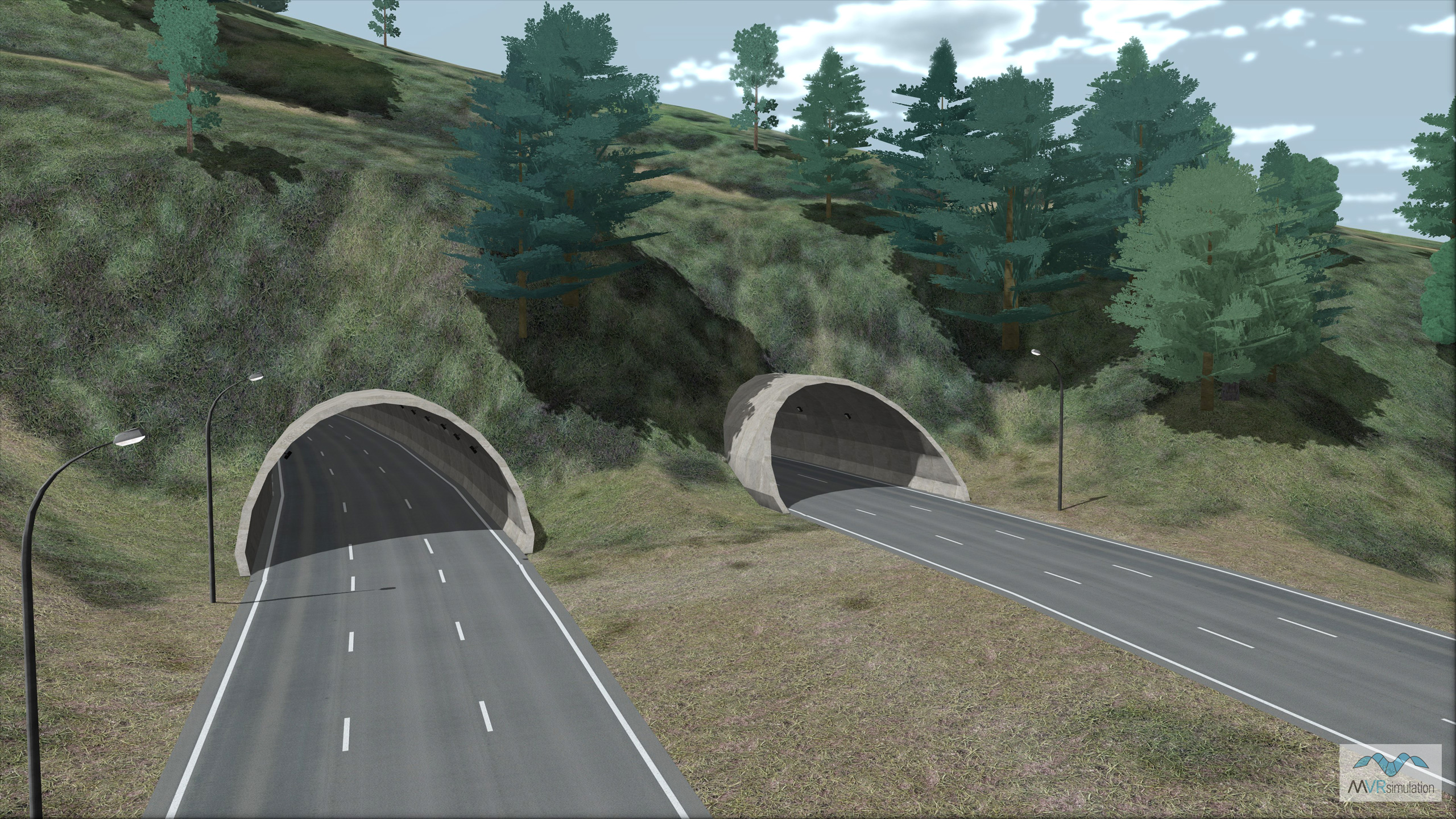 Twin tunnels along highway A6 leading into Pedrafita do Cebreiro, Spain in the Lugo province.