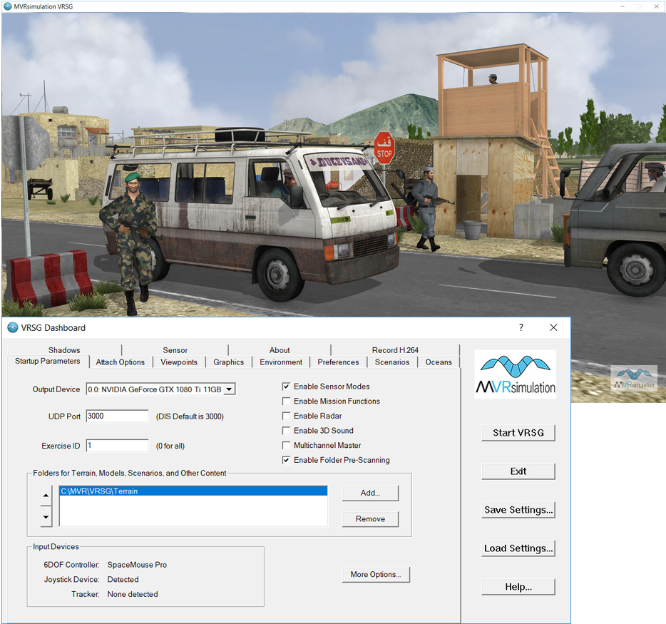 MVRsimulation VRSG Dashboard and visualization window.