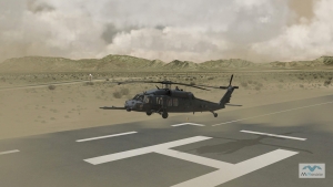 MVRsimulation's VRSG real-time scene of an HH-60G Pave Hawk entity at virtual Kirtland Air Force Base.